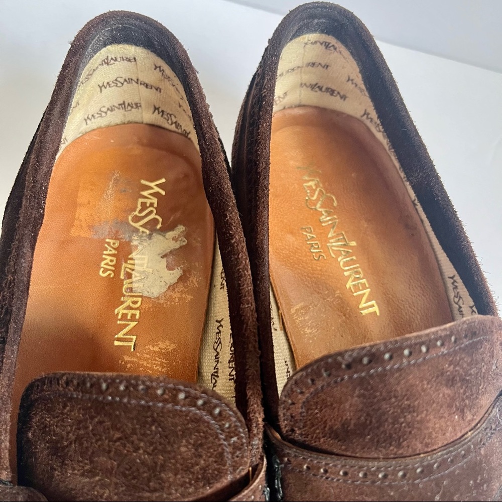 Vintage Yves Saint Laurent Brown Suede Leather Men’s Loafers YSL 9 - Picture 2 of 12